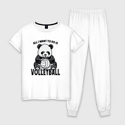 Пижама хлопковая женская Panda volleyball, цвет: белый