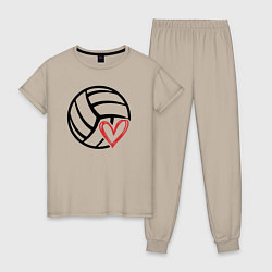 Пижама хлопковая женская Heart volleyball, цвет: миндальный