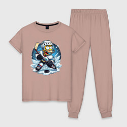 Пижама хлопковая женская Гомер Симпсон - хоккейный нападающий, цвет: пыльно-розовый