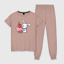 Пижама хлопковая женская Зайка сладкоежка, цвет: пыльно-розовый