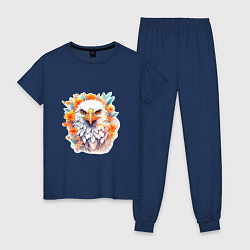 Пижама хлопковая женская Орел в цветах, цвет: тёмно-синий