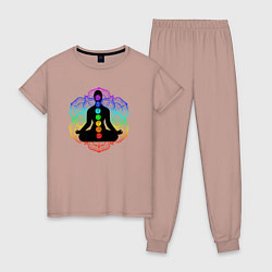 Пижама хлопковая женская Символ йоги - символы чакры, цвет: пыльно-розовый