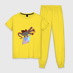 Пижама хлопковая женская Дракон с монетой Эфириума, цвет: желтый