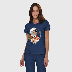 Пижама хлопковая женская Юрий Гагарин - первый космонавт, цвет: тёмно-синий — фото 2