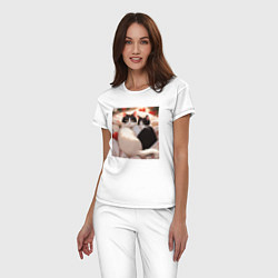 Пижама хлопковая женская Милые кошки с сердеком, цвет: белый — фото 2