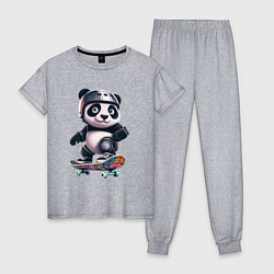Пижама хлопковая женская Cool panda on a skateboard - extreme, цвет: меланж