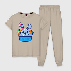 Пижама хлопковая женская Морковный зайчик, цвет: миндальный