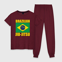 Пижама хлопковая женская Brazilian jiu-jitsu, цвет: меланж-бордовый