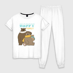 Пижама хлопковая женская Счастливая семья медведей, цвет: белый