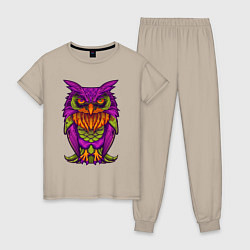 Пижама хлопковая женская Purple owl, цвет: миндальный