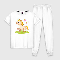 Пижама хлопковая женская Лошадка на лугу, цвет: белый