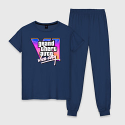 Пижама хлопковая женская Gta 6 vice city, цвет: тёмно-синий