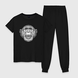 Пижама хлопковая женская Шимпанзе морда, цвет: черный