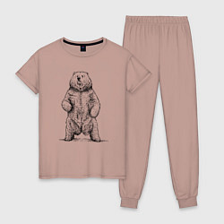 Пижама хлопковая женская Медведь стоит, цвет: пыльно-розовый