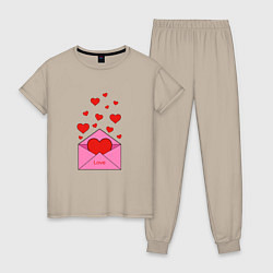 Пижама хлопковая женская Любовное письмо, цвет: миндальный