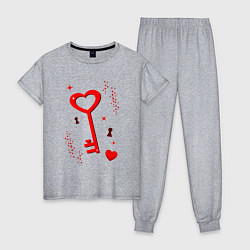 Пижама хлопковая женская Ключ от сердца, цвет: меланж