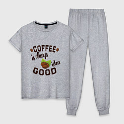 Пижама хлопковая женская Кофе хорошая идея, цвет: меланж