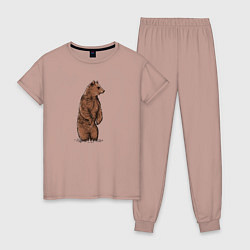 Пижама хлопковая женская Медведь бурый стоит, цвет: пыльно-розовый