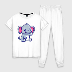Пижама хлопковая женская Подмигивающий слоник, цвет: белый