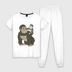 Пижама хлопковая женская Мультяшная горилла с детенышем, цвет: белый