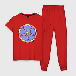 Пижама хлопковая женская Колесо окружностей, цвет: красный