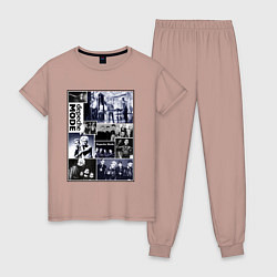 Пижама хлопковая женская Depeche Mode - Collage, цвет: пыльно-розовый