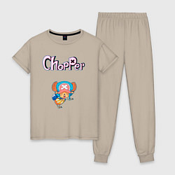 Пижама хлопковая женская Чоппер доктор из аниме ван пис, цвет: миндальный