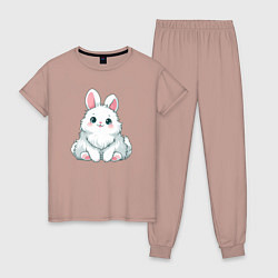 Пижама хлопковая женская Пушистый аниме кролик, цвет: пыльно-розовый