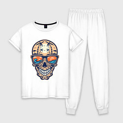 Пижама хлопковая женская Summer skull, цвет: белый