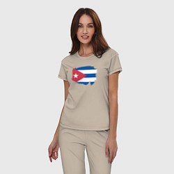 Пижама хлопковая женская Флаг Кубы, цвет: миндальный — фото 2