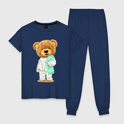 Пижама хлопковая женская Плюшевый медвежонок сонный, цвет: тёмно-синий