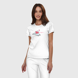Пижама хлопковая женская Сердце в самолетике, цвет: белый — фото 2