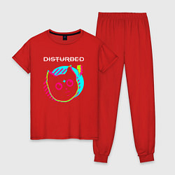 Пижама хлопковая женская Disturbed rock star cat, цвет: красный