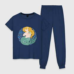 Пижама хлопковая женская Спящая русалка, цвет: тёмно-синий