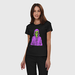 Пижама хлопковая женская Инопланетянин в худи, цвет: черный — фото 2
