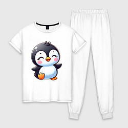 Пижама хлопковая женская Маленький радостный пингвинчик, цвет: белый