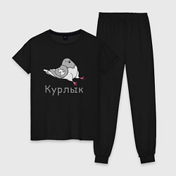 Пижама хлопковая женская Курлык голубь, цвет: черный