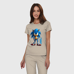 Пижама хлопковая женская Sonic - poster style, цвет: миндальный — фото 2