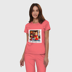 Пижама хлопковая женская Рыжий котик джентельмен: когда лев голоден он ест, цвет: коралловый — фото 2