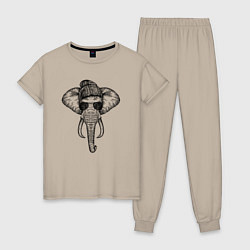 Пижама хлопковая женская Слон хипстер, цвет: миндальный