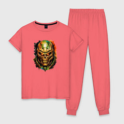 Пижама хлопковая женская Doom slayer skull, цвет: коралловый
