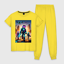 Пижама хлопковая женская Minecraft - cyberpunk ai art fantasy, цвет: желтый