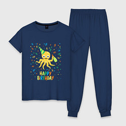 Пижама хлопковая женская Веселый осминог, цвет: тёмно-синий