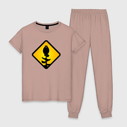 Пижама хлопковая женская Знаки опасности: медведь-сова, цвет: пыльно-розовый