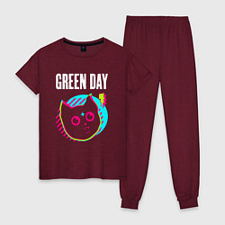 Пижама хлопковая женская Green Day rock star cat, цвет: меланж-бордовый