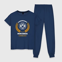 Пижама хлопковая женская Лого Borussia и надпись legendary football club, цвет: тёмно-синий