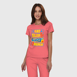 Пижама хлопковая женская Eat sleep fly, цвет: коралловый — фото 2