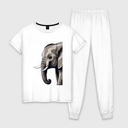 Пижама хлопковая женская Большой африканский слон, цвет: белый