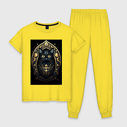 Женская пижама Черная кошка с золотыми элементами