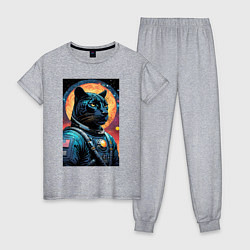 Пижама хлопковая женская Пантера бравый космонавт - нейросеть, цвет: меланж